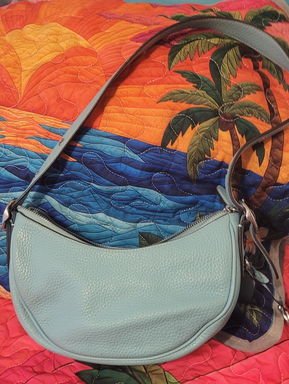 COACH Light Blue Leather Mini Crescent Shoulder Bag